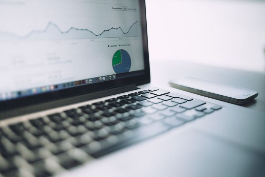Business analytics dashboard on a laptop